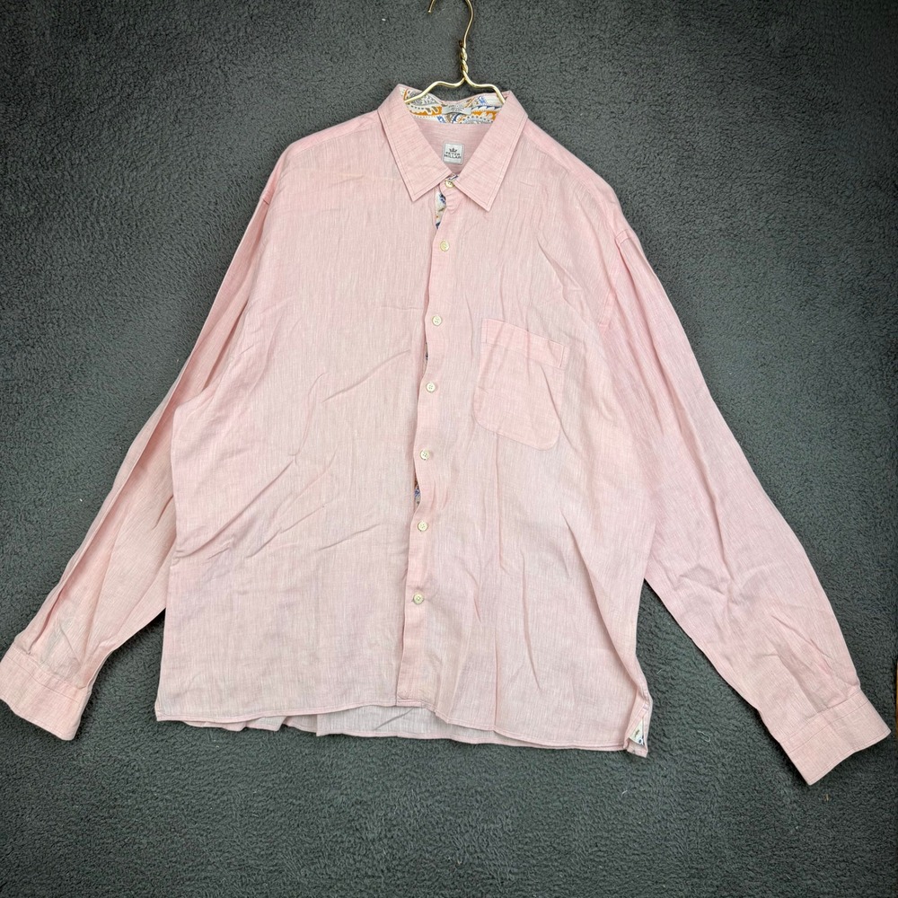 Peter Millar Mens XL Pink 100% Linen Long Sleeve Button Up Shirt